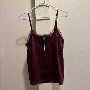 Elegant Burgundy Lace Trim Cami Top